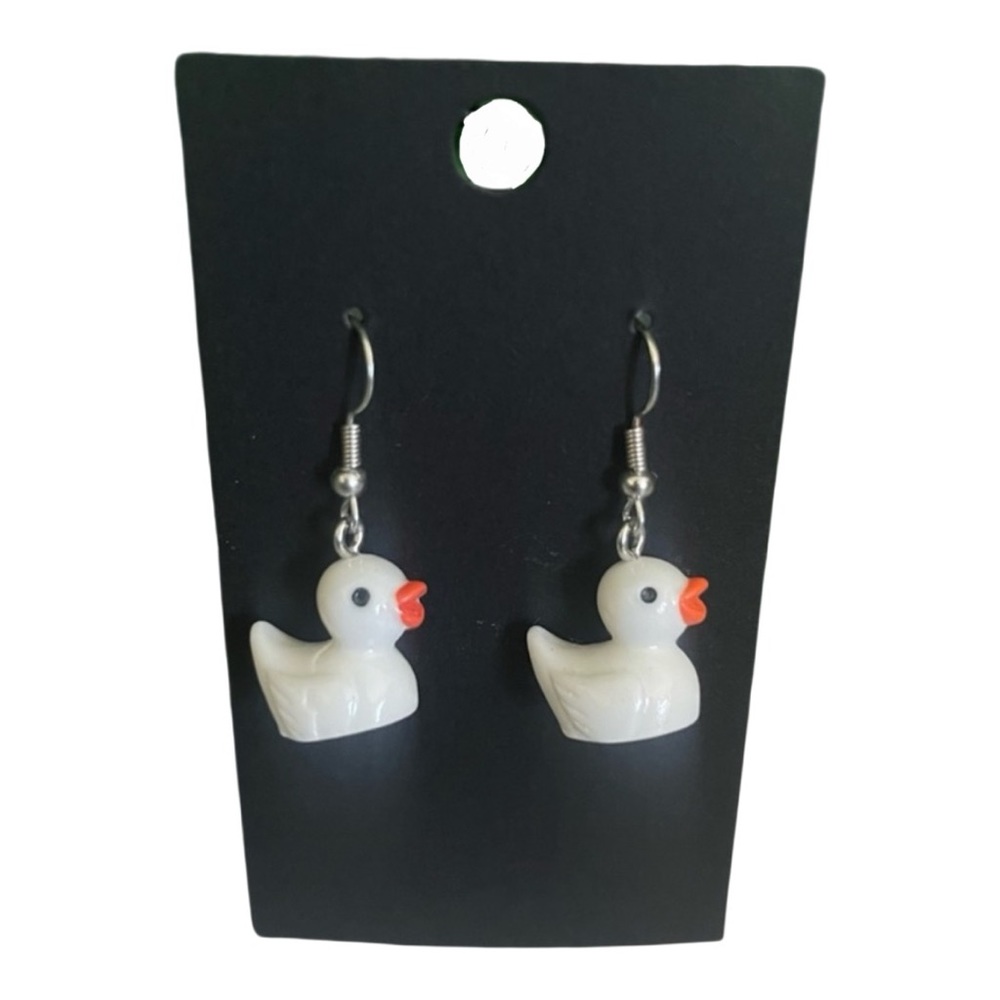 Rubber Ducky Like White Duck Dangle Earrings NEW